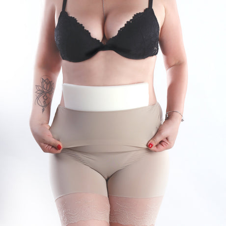 Yesindeed product photograph showing a white foam panel with a beige garment