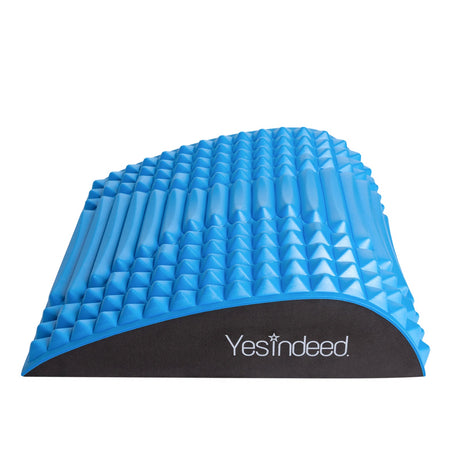Blue Yesindeed back stretcher showing its textured surface and curved profile on a white background