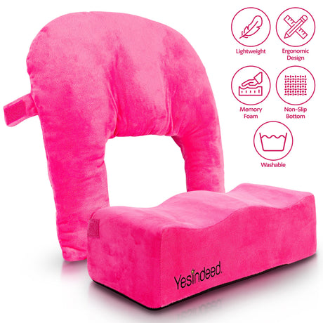 Pink Yesindeed wedge cushion with a separate curved back-support piece