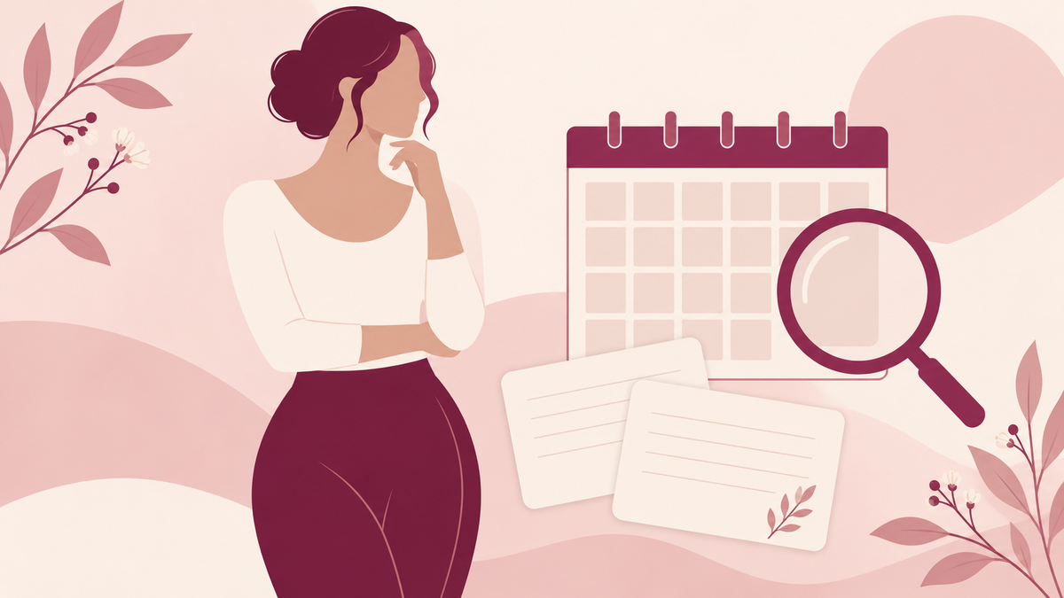 Wordless illustration of a woman, blank calendar, and notes for long-term liposuction research