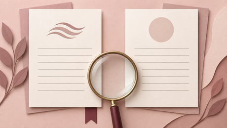 Two source cards with different abstract symbols and a magnifying glass illustrating careful technology comparisons