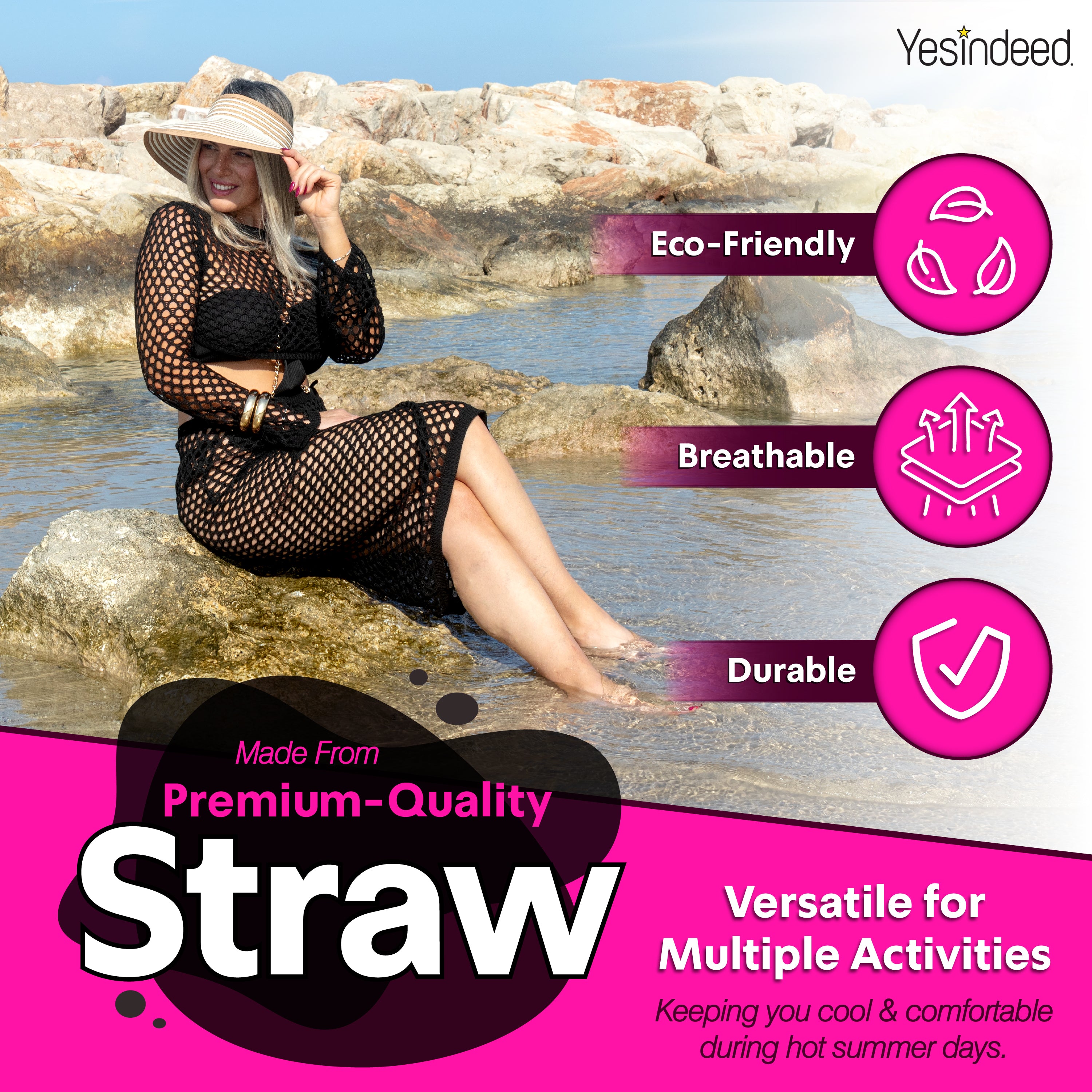 Women’s Sun Visor - Straw Stripes